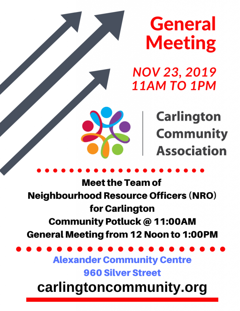 Second Annual Noon General Meeting and Community Potluck
Nov 23, 2019 from 11AM to 1PM. This year meet the Neighbourhood Resource