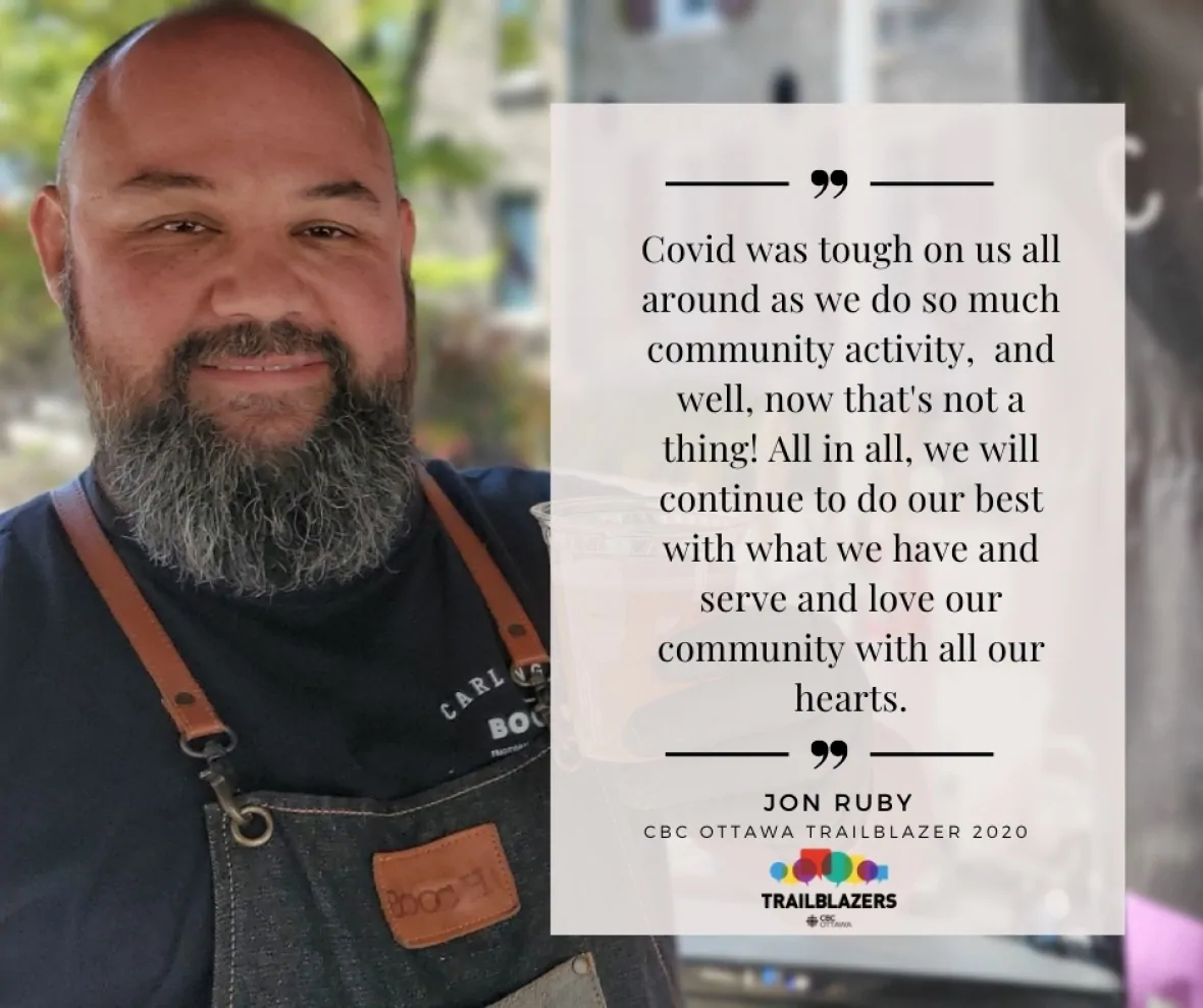 Photo of Jon Ruby with text as follows: Covid was tough on us all around as we do so much community activity, and well, now that's not a thing? All in all, we will continue to do our best with what we have and serve and love our community with all our hearts.
